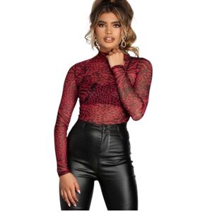 Forever Fierce Printed Red Mesh Bodysuit